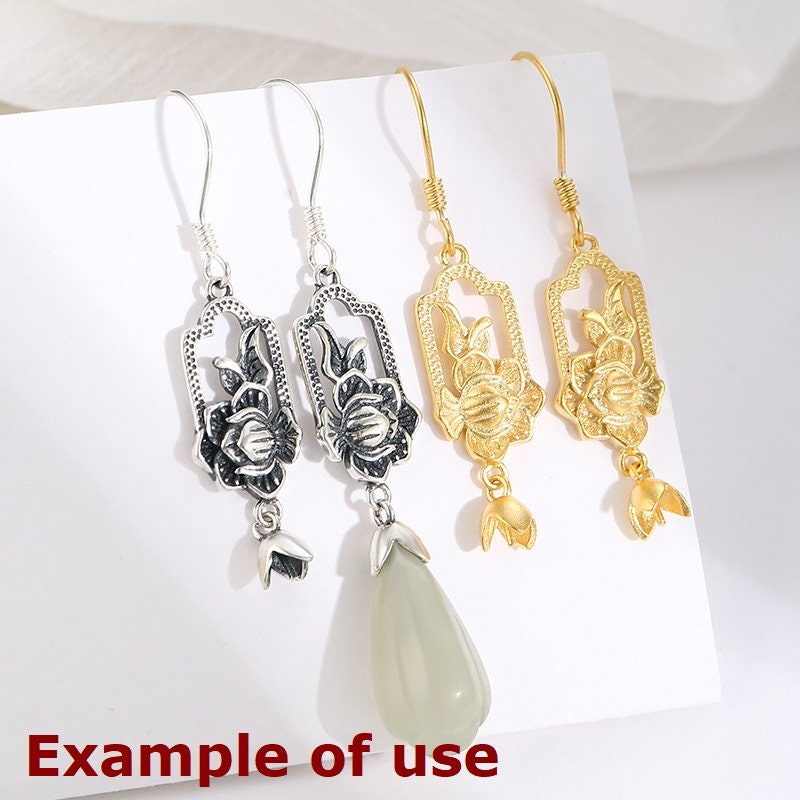 Vintage Flower Tulip Base Earrings Hook No Prongs Setting Sterling Silver Gold Fine 925 3 mm For One Pearl Bead DIY Jewelry Wholesale