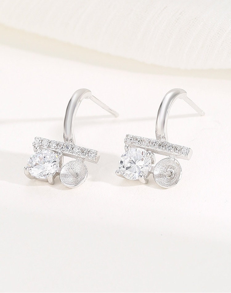 Crystals Pin Base Stud Earrings Blank Setting Sterling Silver White Gold Fine 925 5-7 mm For One Bead Pearl No Prongs DIY Jewelry Wholesale