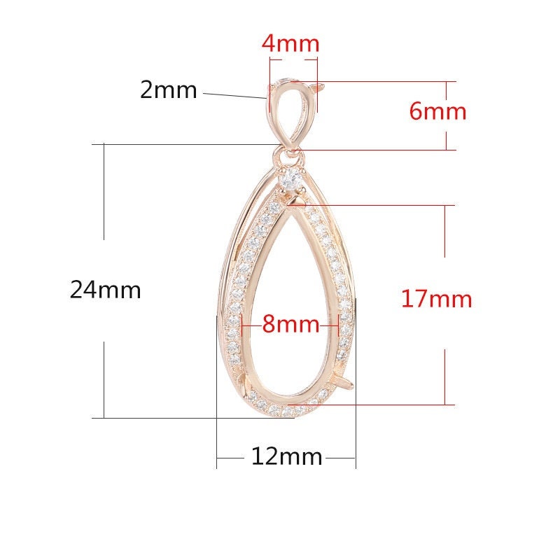 Teardrop Crystals Base Pendant Setting Sterling Silver Rose Gold Fine 925 4x6 8x17 mm For Two Stones Three Prongs DIY Jewelry Wholesale