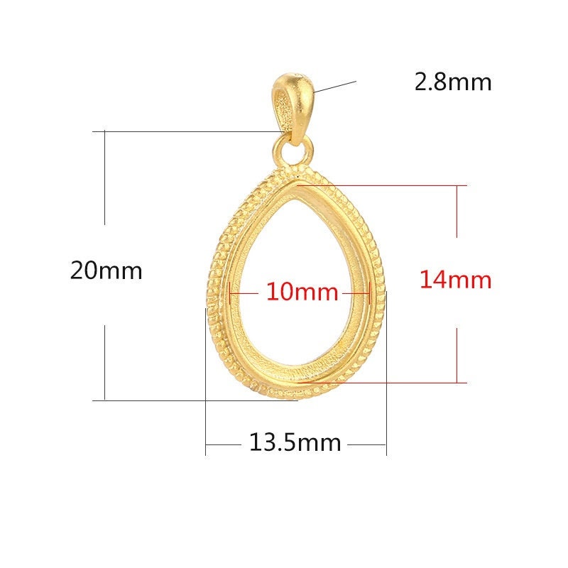 Teardrop Vintage Base Pendant Setting Fine Sterling Silver Rose Gold 925 10x14 mm For One Stone Gemstone No Prongs DIY Jewelry Wholesale