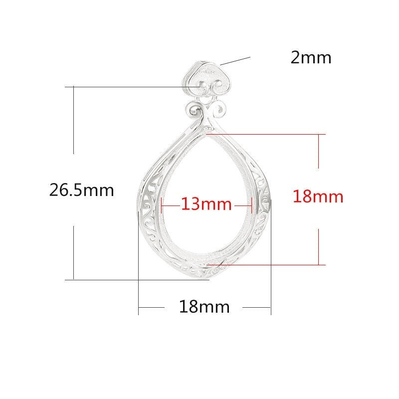 Retro Openwork Teardrop Base Pendant Setting Sterling Silver Gold Fine 925 13x18 mm For One Stone Gemstone One Prong DIY Jewelry Wholesale