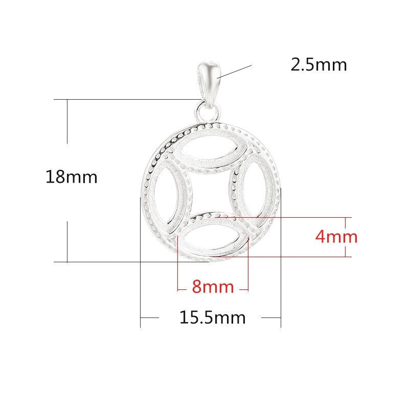 Vintage Round Oval Base Pendant Setting Sterling Silver Rose Gold Fine 925 4x8 mm For Three Stones Gemstones No Prongs DIY Jewelry Wholesale