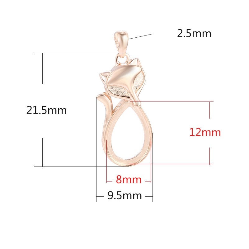 Fox Shaped Teardrop Base Pendant Setting Sterling Silver Rose Gold Fine 925 8x12 mm For One Stone Gemstone No Prongs DIY Jewelry Wholesale