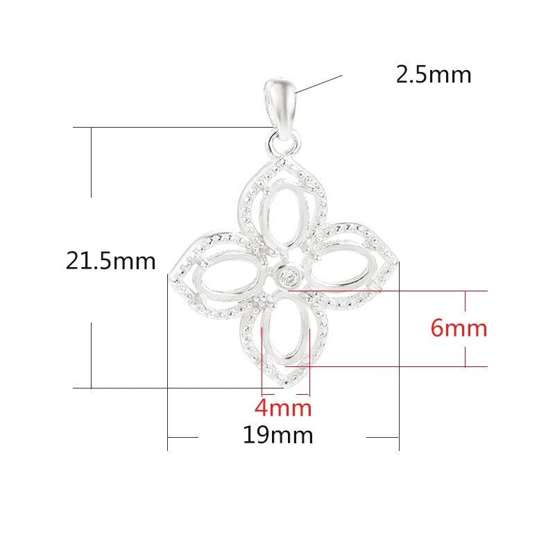 Crystals Flower Oval Base Pendant Setting Blank Sterling Silver Rose Gold Fine 925 4x6 mm For Four Stones 4 Prongs DIY Jewelry Wholesale