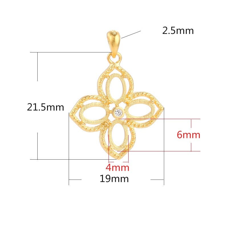 Crystals Flower Oval Base Pendant Setting Blank Sterling Silver Rose Gold Fine 925 4x6 mm For Four Stones 4 Prongs DIY Jewelry Wholesale