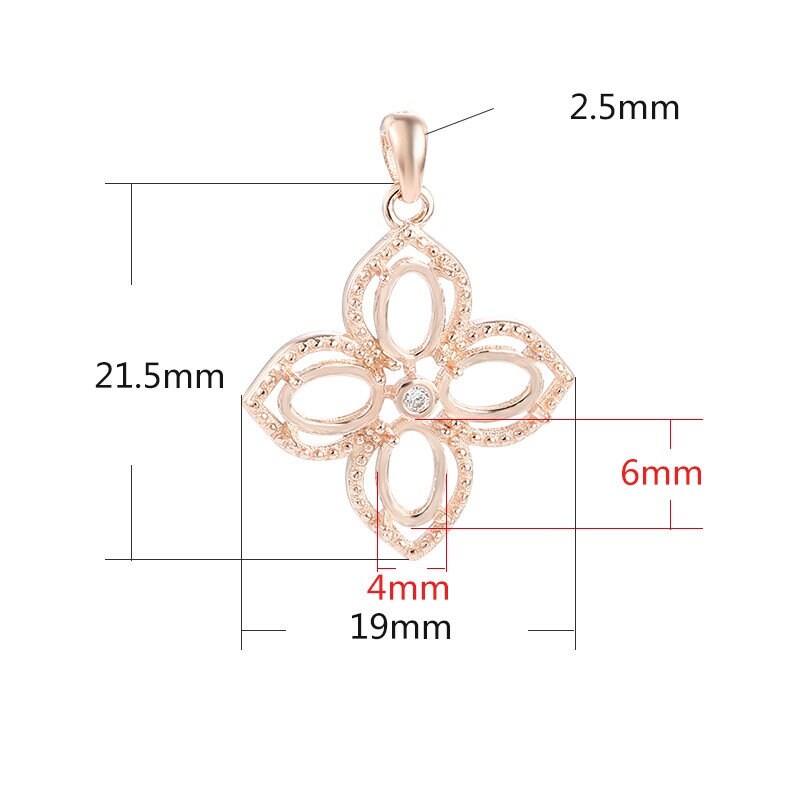 Crystals Flower Oval Base Pendant Setting Blank Sterling Silver Rose Gold Fine 925 4x6 mm For Four Stones 4 Prongs DIY Jewelry Wholesale