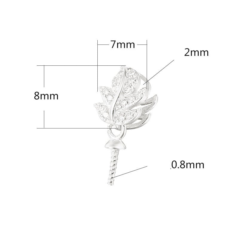 Crystals Leaf Pin Base Pendant Setting Sterling Silver Rose Gold Fine 925 6-10 mm For One Pearl Bead No Prongs DIY Jewelry Wholesale