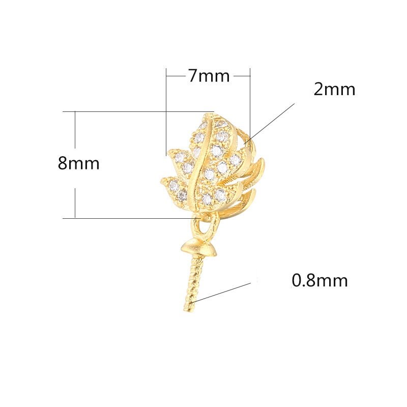 Crystals Leaf Pin Base Pendant Setting Sterling Silver Rose Gold Fine 925 6-10 mm For One Pearl Bead No Prongs DIY Jewelry Wholesale