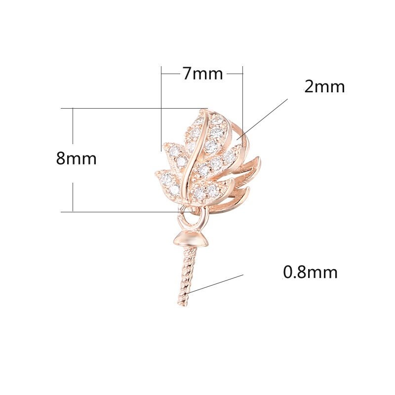 Crystals Leaf Pin Base Pendant Setting Sterling Silver Rose Gold Fine 925 6-10 mm For One Pearl Bead No Prongs DIY Jewelry Wholesale