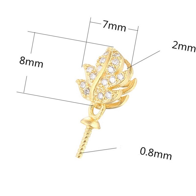 Crystals Leaf Pin Base Pendant Setting Sterling Silver Rose Gold Fine 925 6-10 mm For One Pearl Bead No Prongs DIY Jewelry Wholesale