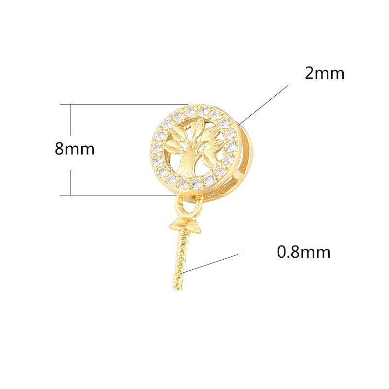 Crystals Tree Pattern Pin Base Pendant Setting Sterling Silver Rose Gold Fine 925 6-10 mm For One Pearl Bead No Prongs DIY Jewelry Wholesale