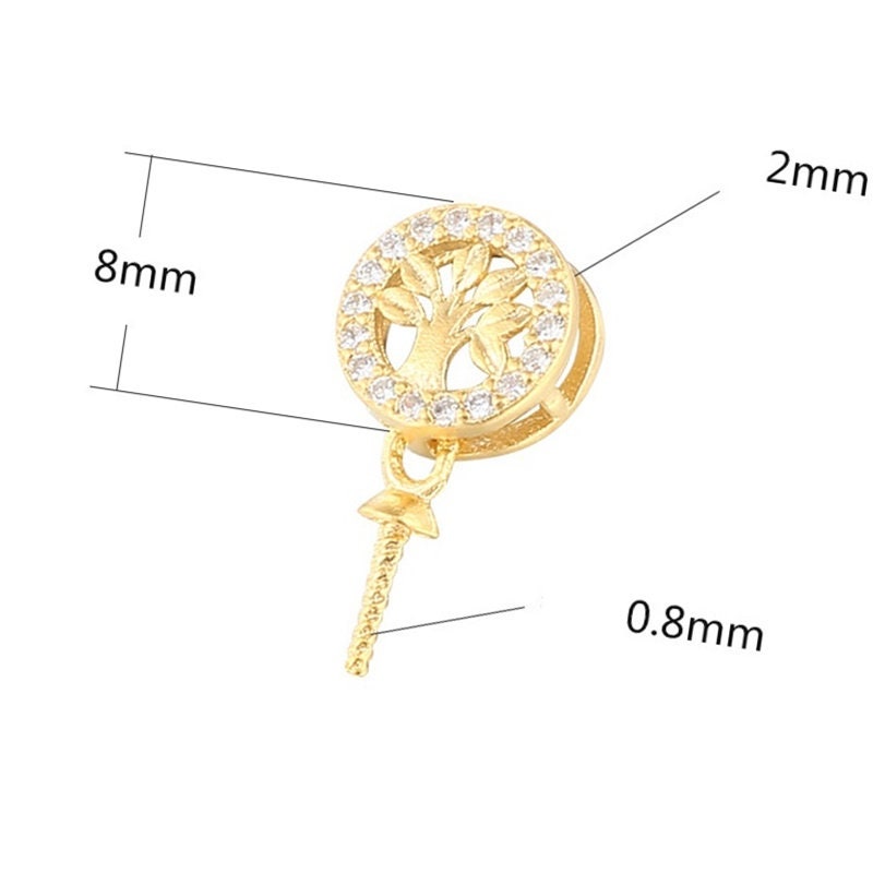 Crystals Tree Pattern Pin Base Pendant Setting Sterling Silver Rose Gold Fine 925 6-10 mm For One Pearl Bead No Prongs DIY Jewelry Wholesale