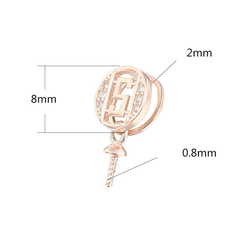 Crystals S-Letter Pin Base Pendant Setting Sterling Silver Rose Gold Fine 925 6-10 mm For One Pearl Bead No Prongs DIY Jewelry Wholesale