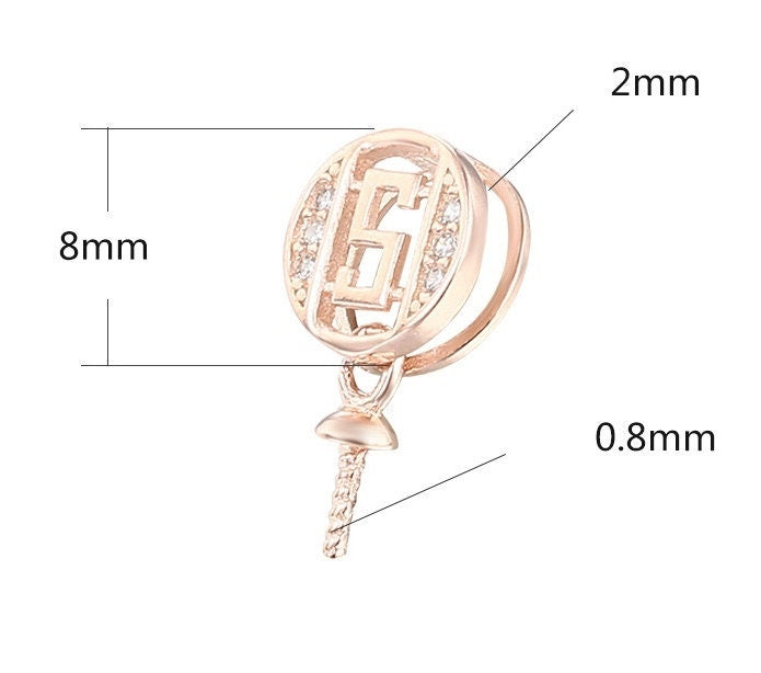 Crystals S-Letter Pin Base Pendant Setting Sterling Silver Rose Gold Fine 925 6-10 mm For One Pearl Bead No Prongs DIY Jewelry Wholesale