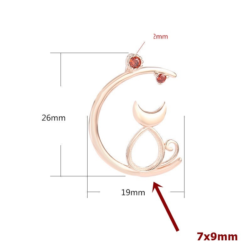 Cat Moon Teardrop Base Pendant Setting Sterling Silver Rose Gold Fine 925 6x8 7x9mm For One Stone Gemstone No Prongs DIY Jewelry Wholesale