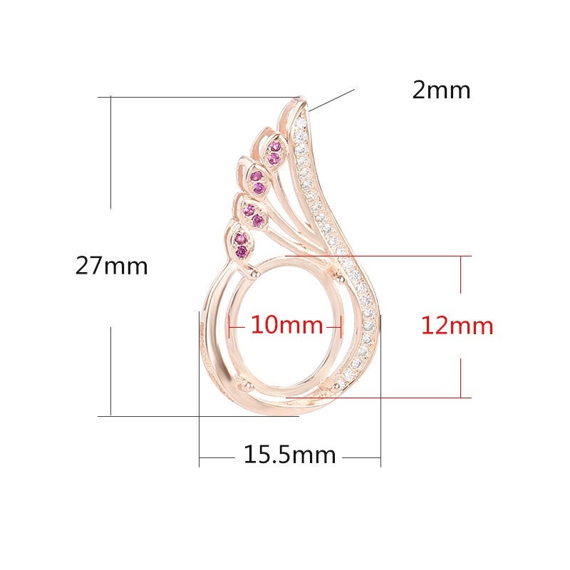 Crystals Wing Oval Base Pendant Setting Sterling Silver Rose Gold Fine 925 10x12 mm For One Stone Gemstone Four Prongs DIY Jewelry Wholesale