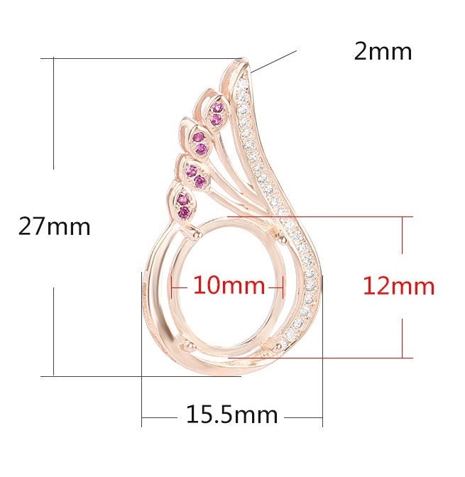 Crystals Wing Oval Base Pendant Setting Sterling Silver Rose Gold Fine 925 10x12 mm For One Stone Gemstone Four Prongs DIY Jewelry Wholesale