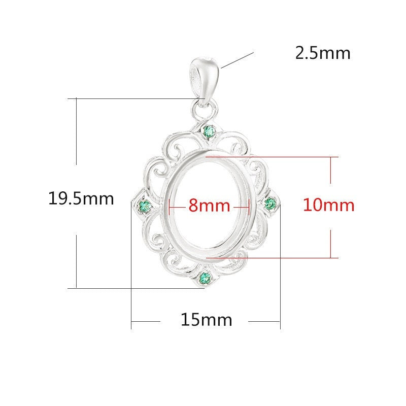 Blank Pendant Setting 18k Gold Vermeil Sterling Silver Flower Oval Base Bezel Vintage Fine 925 8x10 mm One Stone No Prongs DIY Jewelry