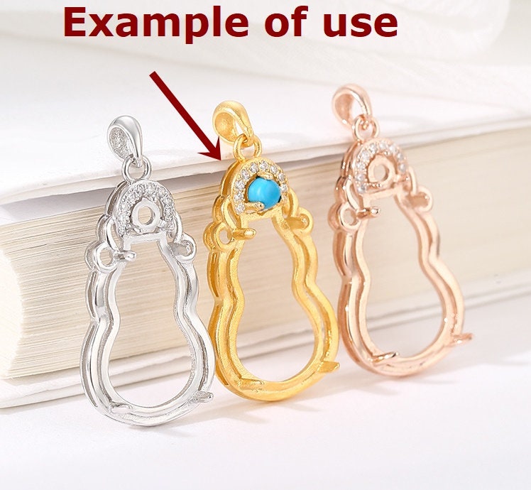 Gift Bag Base Pendant Setting Bezel Sterling Silver Rose Gold Fine 925 3 mm For Two Stones Gemstones Four Prongs DIY Jewelry Wholesale