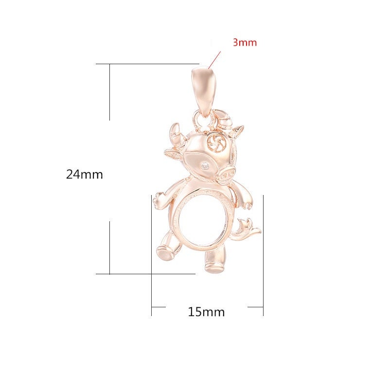 Funny Cow Oval Base Pendant Setting Bulk Sterling Silver Gold Crystals Fine 925 7x7mm For One Stone Gemstone No Prongs DIY Jewelry Wholesale