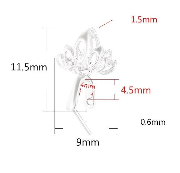 Blank Pendant Setting 18k Gold Vermeil Sterling Silver Flower Leaf Buckle Clip 925 4x4.5mm One Stone No Prongs DIY Jewelry Wholesale