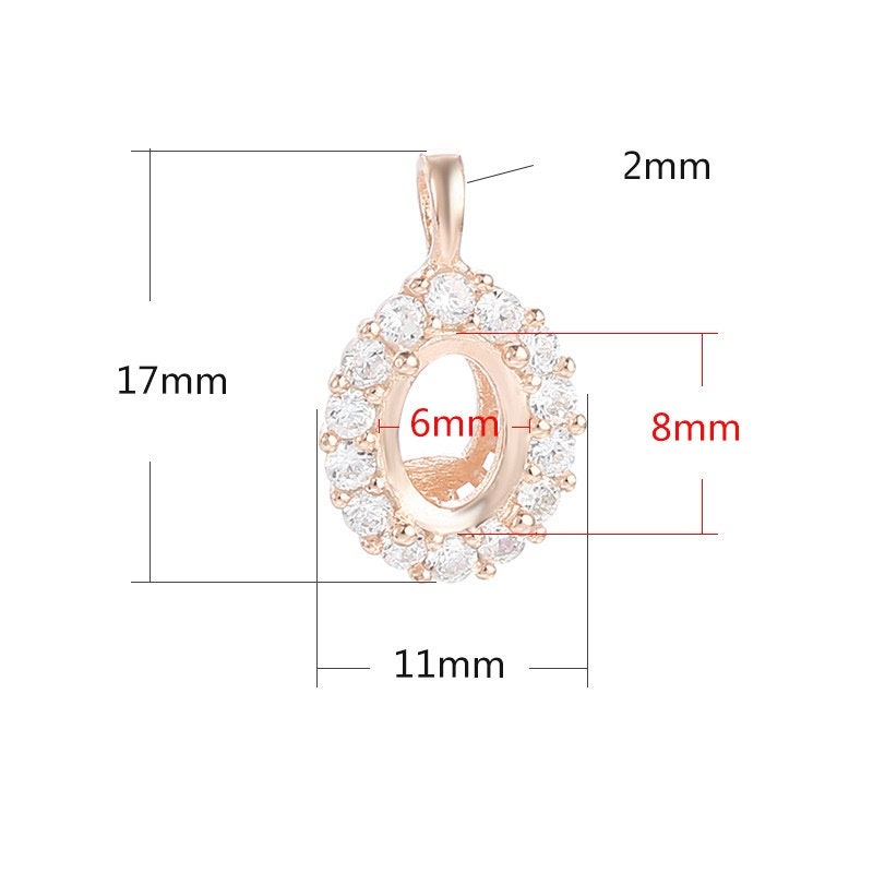 Crystals Oval Base Pendant Blank Setting Sterling Silver Rose Gold Fine 925 6x8 mm For One Stone Gemstone Four Prongs DIY Jewelry Wholesale