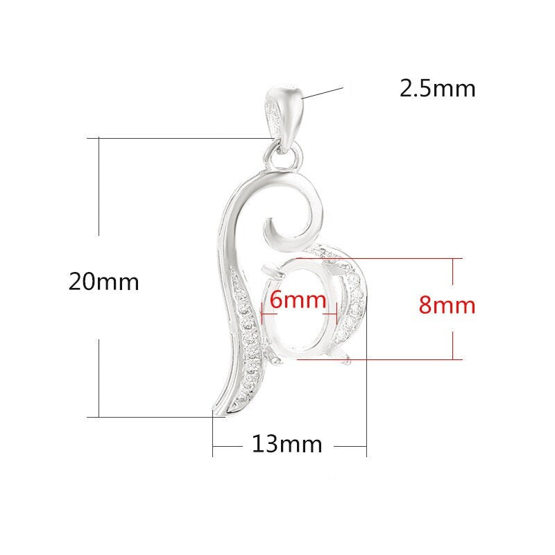 Crystals Leaf Oval Base Pendant Blank Setting Sterling Silver Rose Gold Fine 925 6x8 mm For One Stone Four Prongs DIY Jewelry Wholesale