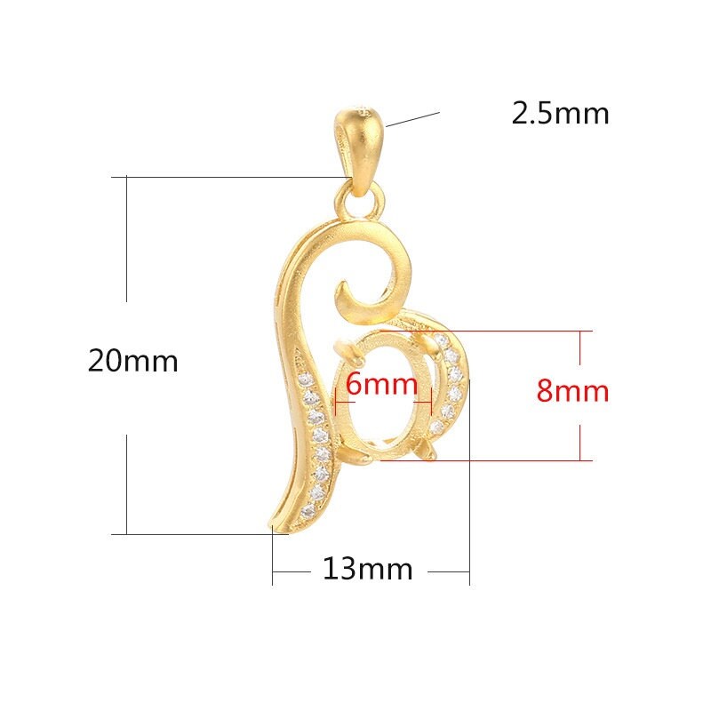 Crystals Leaf Oval Base Pendant Blank Setting Sterling Silver Rose Gold Fine 925 6x8 mm For One Stone Four Prongs DIY Jewelry Wholesale