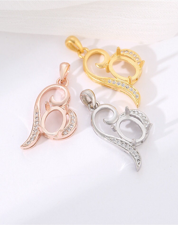 Crystals Leaf Oval Base Pendant Blank Setting Sterling Silver Rose Gold Fine 925 6x8 mm For One Stone Four Prongs DIY Jewelry Wholesale