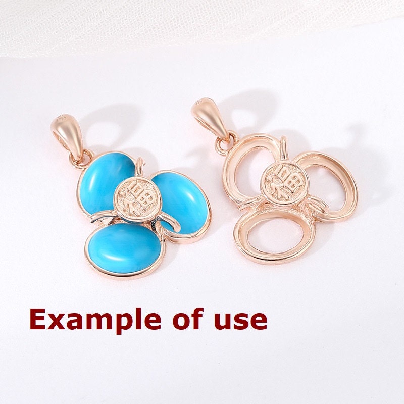 Clover Flower Oval Base Pendant Setting Blank Sterling Silver Rose Gold Fine 925 5x7 mm For Three Stones No Prongs DIY Jewelry Wholesale