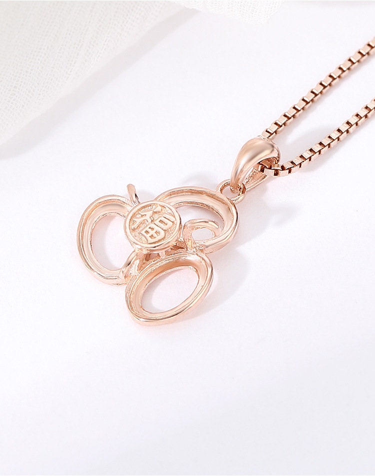 Clover Flower Oval Base Pendant Setting Blank Sterling Silver Rose Gold Fine 925 5x7 mm For Three Stones No Prongs DIY Jewelry Wholesale