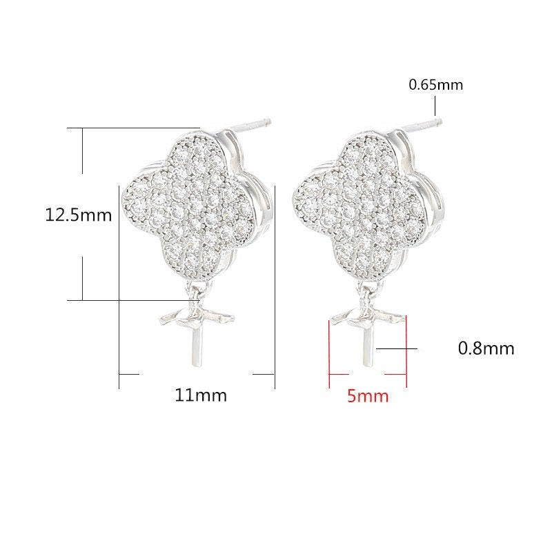 Crystals Flower Pin Base Stud Earrings Setting Sterling Silver White Gold Fine 925 4-10mm For One Bead Pearl No Prongs DIY Jewelry Wholesale