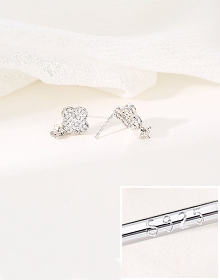 Crystals Flower Pin Base Stud Earrings Setting Sterling Silver White Gold Fine 925 4-10mm For One Bead Pearl No Prongs DIY Jewelry Wholesale