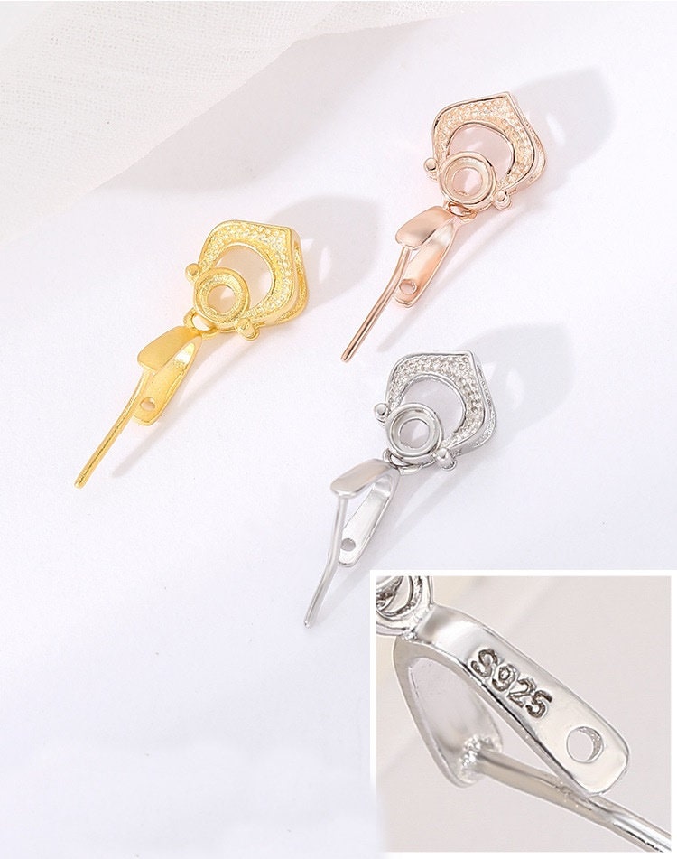 Flower Buckle Clip Pendant Setting Sterling Silver Rose Gold Fine 925 3x3 5x5mm For Two Stones Gemstones No Prongs DIY Jewelry Wholesale