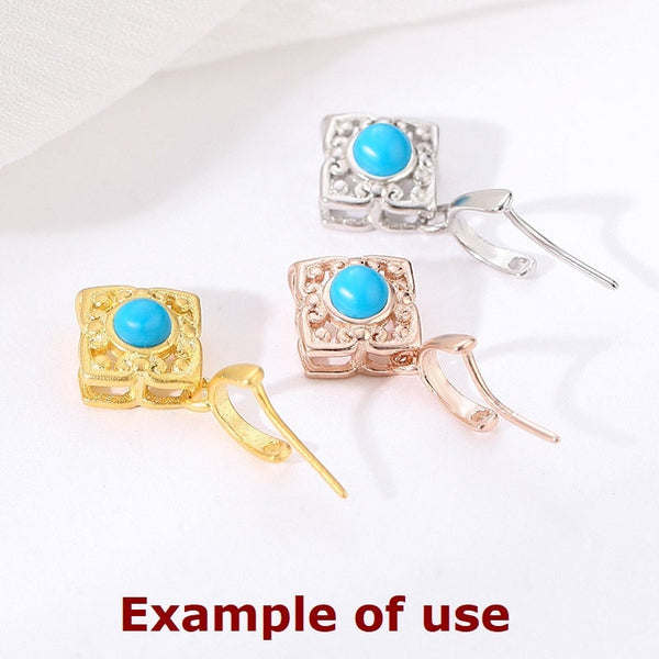 Flower Buckle Clip Pendant Setting Sterling Silver Rose Gold Fine 925 3x3 4x4mm For Two Stones Gemstones No Prongs DIY Jewelry Wholesale