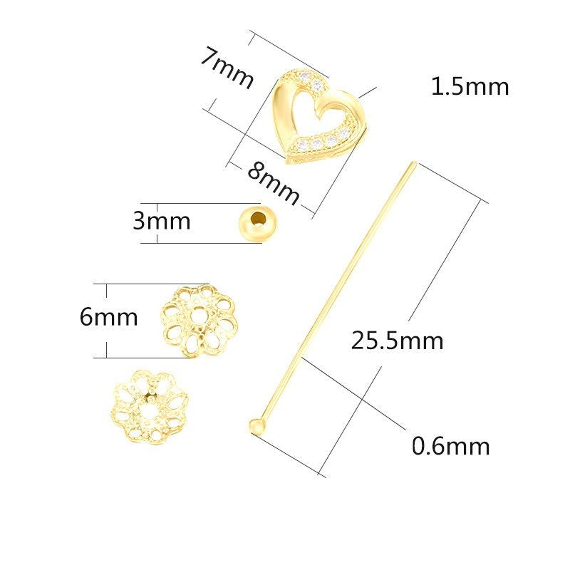 Crystals Heart Pin Base Pendant Setting Sterling Silver Rose Gold Fine 925 10-12 mm For One Pearl Bead No Prongs DIY Jewelry Wholesale