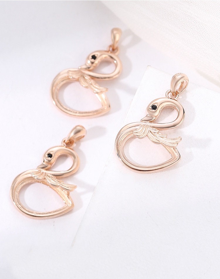 Swan Oval Base Pendant Blank Setting Sterling Silver Rose Gold Fine 925 8x12 mm For One Stone Gemstone No Prongs DIY Jewelry Wholesale