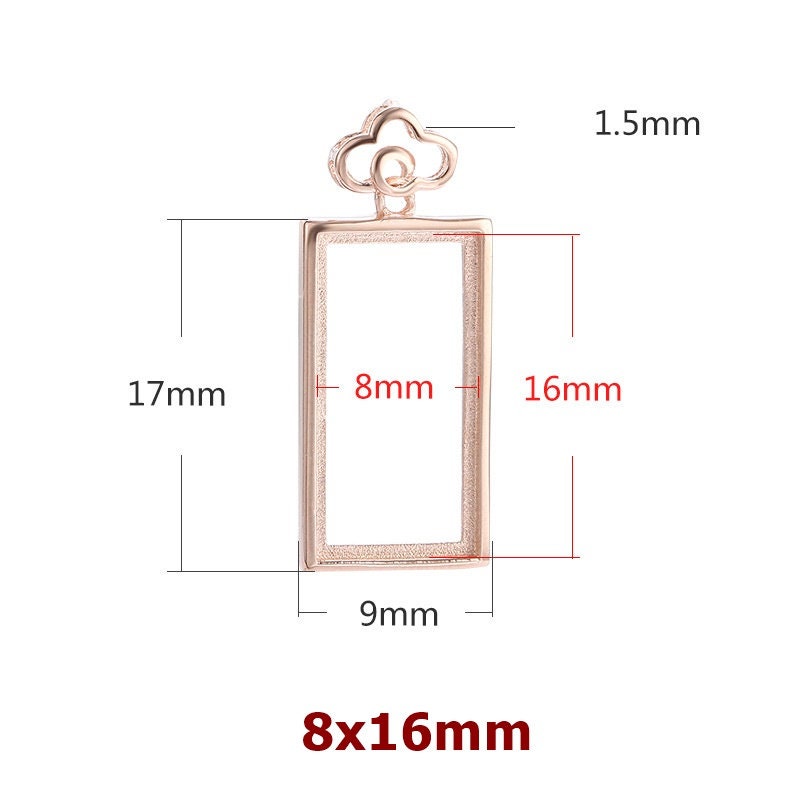 Vintage Rectangle Base Pendant Setting Fine Sterling Silver Rose Gold 925 8-20 mm For One Stone Gemstone No Prongs DIY Jewelry Wholesale