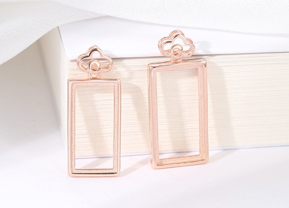 Vintage Rectangle Base Pendant Setting Fine Sterling Silver Rose Gold 925 8-20 mm For One Stone Gemstone No Prongs DIY Jewelry Wholesale