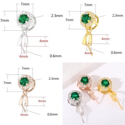 Crystals Round Buckle Clip Pendant Setting Sterling Silver Rose Gold Fine 925 4x4 mm For One Stone Gemstone No Prongs DIY Jewelry Wholesale