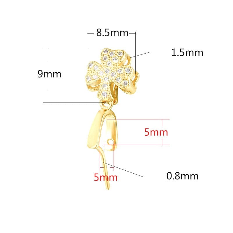 Crystals Clover Flower Buckle Clip Pendant Setting No Prongs Sterling Silver Rose Gold Fine 925 5x5 mm For One Stone DIY Jewelry Wholesale