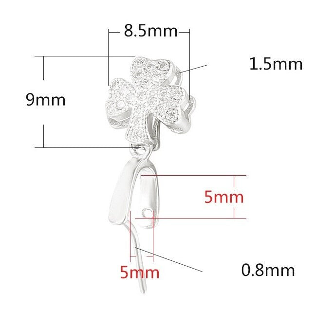 Crystals Clover Flower Buckle Clip Pendant Setting No Prongs Sterling Silver Rose Gold Fine 925 5x5 mm For One Stone DIY Jewelry Wholesale