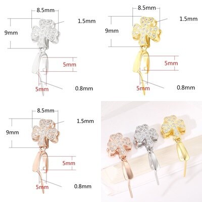 Crystals Clover Flower Buckle Clip Pendant Setting No Prongs Sterling Silver Rose Gold Fine 925 5x5 mm For One Stone DIY Jewelry Wholesale