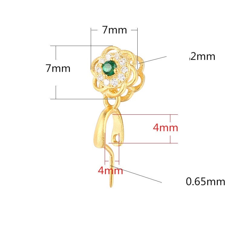 Crystals Flower Buckle Clip Pendant Setting Wholesale Sterling Silver Rose Gold Fine 925 4x4 mm For One Stone Gemstone No Prongs DIY Jewelry