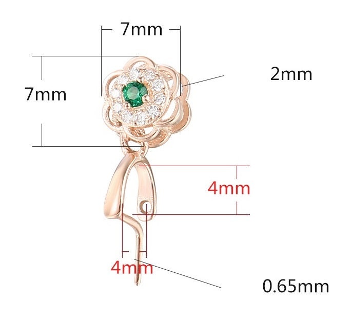 Crystals Flower Buckle Clip Pendant Setting Wholesale Sterling Silver Rose Gold Fine 925 4x4 mm For One Stone Gemstone No Prongs DIY Jewelry