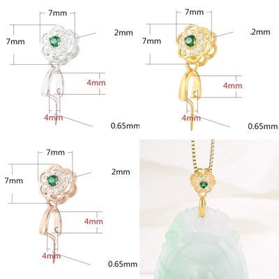 Crystals Flower Buckle Clip Pendant Setting Wholesale Sterling Silver Rose Gold Fine 925 4x4 mm For One Stone Gemstone No Prongs DIY Jewelry