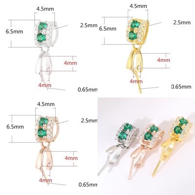 Crystals Rectangle Buckle Clip Pendant Setting Sterling Silver Rose Gold Fine 925 4x4mm For One Stone No Prongs DIY Jewelry Wholesale