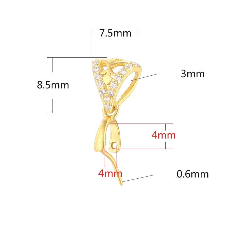 Crystal Triangle Buckle Clip Pendant Setting Sterling Silver Rose Gold Fine 925 4x4mm For One Stone Gemstone No Prongs DIY Jewelry Wholesale