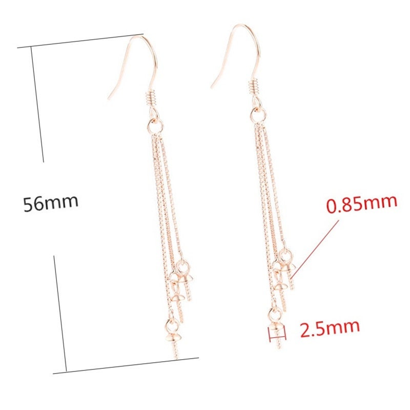 Chain Cup Pin Base Earrings Hook Setting Fine Sterling Silver Rose Gold 925 6-12 mm For Three Pearls Beads No Prongs DIY Jewelry Wholesale