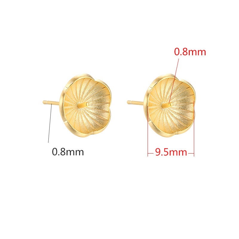 Vintage Flower Cup Pin Earrings Stud Setting Sterling Silver Gold Fine 925 9.5x9.5mm For One Pearl Bead No Prongs DIY Jewelry Wholesale